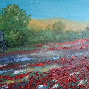 Pipacsmező a Balatonnál - olaj tájkép 80x60cm - művészet - festmény - olajfestmény - Meska.hu