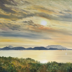 Balatongyörök, naplemente - 3 D-s olaj tájkép 60x60x4 cm - művészet - festmény - olajfestmény - Meska.hu
