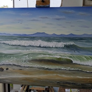 Balatoni hullámok Fonyódnál - nagyméretű olaj tájkép 100x70cm - művészet - festmény - olajfestmény - Meska.hu