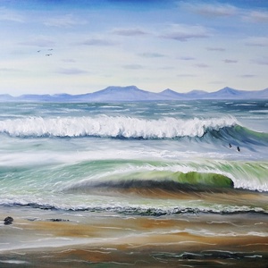 Balatoni hullámok Fonyódnál - nagyméretű olaj tájkép 100x70cm, Művészet, Festmény, Olajfestmény, Festészet, MESKA