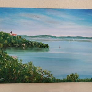 Tihany az apátsággal - 70x50 cm, olaj, vászon , Művészet, Festmény, Olajfestmény, Festészet, MESKA