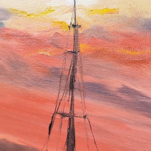 Vitorlás a naplementében - Balatoni olaj tájkép 50x70 cm - művészet - festmény - olajfestmény - Meska.hu