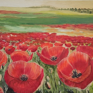 Pipacsmező a domboldalon - akril tájkép 50x40cm - művészet - festmény - akril - Meska.hu