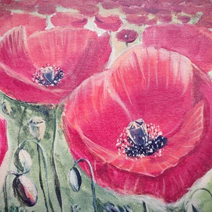 Pipacsmező a domboldalon - akril tájkép 50x40cm, Művészet, Festmény, Akril, Festészet, MESKA