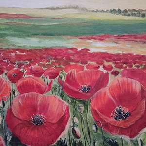 Pipacsmező a domboldalon - akril tájkép 50x40cm - művészet - festmény - akril - Meska.hu