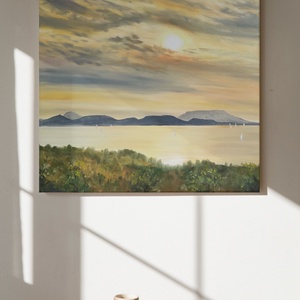 Balatongyörök, naplemente - 3 D-s olaj tájkép 60x60x4 cm - művészet - festmény - olajfestmény - Meska.hu