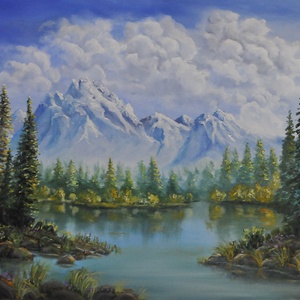 Hegyi tó - olaj tájkép 70x50cm  - Meska.hu