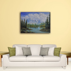 Hegyi tó - olaj tájkép 70x50cm  - művészet - festmény - olajfestmény - Meska.hu