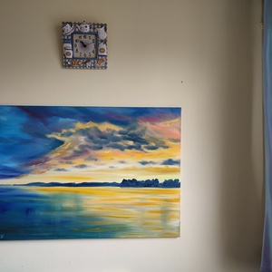 Alsóörsi naplemente Tihany látképével- 85x60 cm, olaj, vászon  - művészet - festmény - olajfestmény - Meska.hu