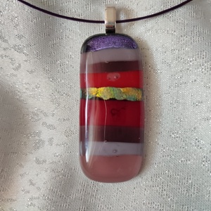 A lila, arany, piros csíkos nagy üvegékszer medál, Ékszer, Ékszerszett, Üvegművészet, Ékszerkészítés, MESKA