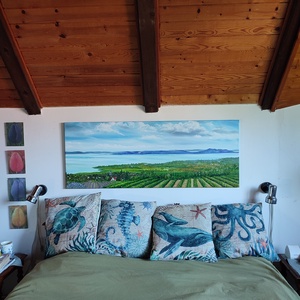 Balaton Csopakról Tihany látképével - olaj tájkép 130x50 cm - művészet - festmény - olajfestmény - Meska.hu