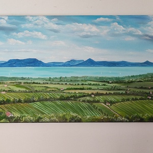 Badacsony és a tanuhegyek - olaj tájkép 150x50 cm, Művészet, Festmény, Olajfestmény, Festészet, MESKA