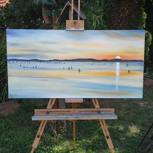 Kék szalag a naplementében - olaj tájkép 100x50 cm - művészet - festmény - olajfestmény - Meska.hu