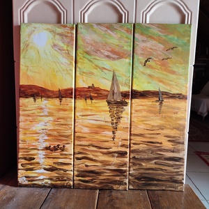 Naplemente a tihanyi apátsággal - akril tájkép 60x60cm - művészet - festmény - olajfestmény - Meska.hu