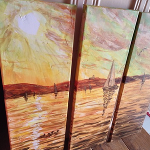 Naplemente a tihanyi apátsággal - akril tájkép 60x60cm - művészet - festmény - olajfestmény - Meska.hu