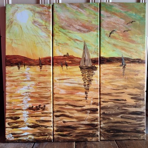 Naplemente a tihanyi apátsággal - akril tájkép 60x60cm - Meska.hu