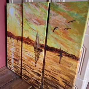 Naplemente a tihanyi apátsággal - akril tájkép 60x60cm - művészet - festmény - olajfestmény - Meska.hu