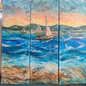 Tengerparti emlék - akril tájkép 60x60cm - Meska.hu