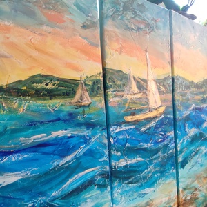 Tengerparti emlék - akril tájkép 60x60cm - művészet - festmény - olajfestmény - Meska.hu