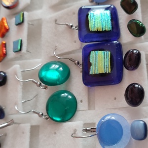 Királykék szett - átlátszó ékszerüveg medál és lógós fülbevaló - Meska.hu