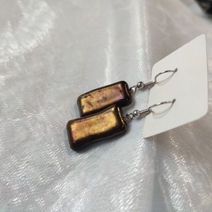 Barna-bronz csillogós antiallergén üvegékszer lógós fülbevaló, Ékszer, Fülbevaló, Lógó fülbevaló, Ékszerkészítés, Üvegművészet, MESKA