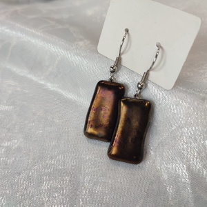 Barna-bronz csillogós antiallergén üvegékszer lógós fülbevaló - ékszer - fülbevaló - lógó fülbevaló - Meska.hu