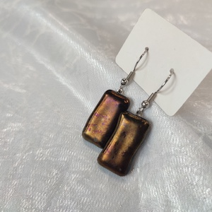 Barna-bronz csillogós antiallergén üvegékszer lógós fülbevaló - ékszer - fülbevaló - lógó fülbevaló - Meska.hu