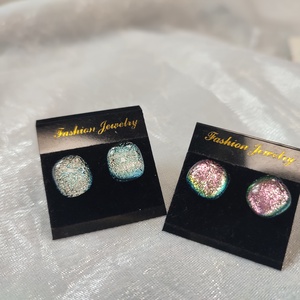 Csillogó ezüst és rózsaszín dichroic antiallergén üvegékszer pötty fülik, Ékszer, Fülbevaló, Pötty fülbevaló, Ékszerkészítés, Üvegművészet, MESKA