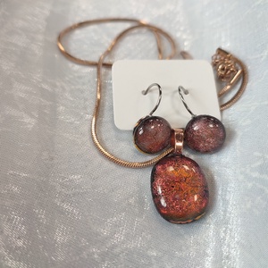 Csillogó fémes narancs dichroic antiallergén üvegékszer csatos füli és medál  - ékszer - ékszerszett - Meska.hu