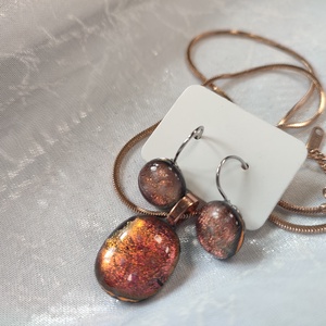 Csillogó fémes narancs dichroic antiallergén üvegékszer csatos füli és medál , Ékszer, Ékszerszett, Ékszerkészítés, Üvegművészet, MESKA