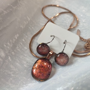 Csillogó fémes narancs dichroic antiallergén üvegékszer csatos füli és medál  - ékszer - ékszerszett - Meska.hu