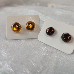 Bordó és arany antiallergén üvegékszer pötty fülik, Ékszer, Fülbevaló, Pötty fülbevaló, Ékszerkészítés, Üvegművészet, MESKA