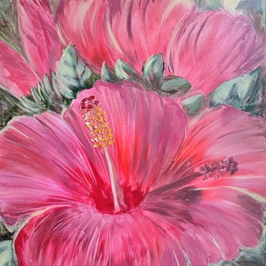 Hibiszkusz virág - olaj csendélet - művészet - festmény - olajfestmény - Meska.hu