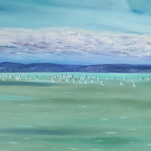 Kékszalag - 120x50 cm-es olaj tájkép feszített vásznon - művészet - festmény - olajfestmény - Meska.hu