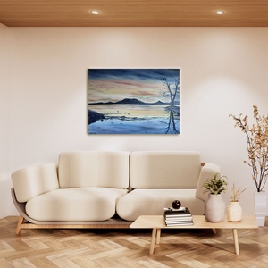 Téli naplemente Fonyódról - olaj tájkép 70x50cm - művészet - festmény - olajfestmény - Meska.hu