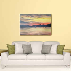 Tihanyi naplemente Füredről - 50x40 cm-es olaj tájkép - művészet - festmény - olajfestmény - Meska.hu