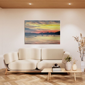 Tihanyi naplemente Füredről - 50x40 cm-es olaj tájkép, Művészet, Festmény, Olajfestmény, Festészet, MESKA