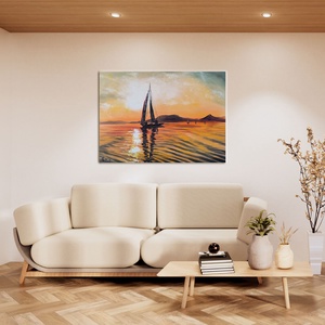 Vitorlás a naplementében - Balatoni olaj tájkép 50x70 cm - művészet - festmény - olajfestmény - Meska.hu