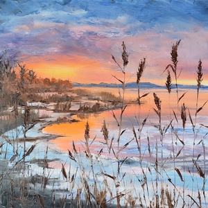 Olvadás a Balatonnál - olaj tájkép 55x55cm - Meska.hu