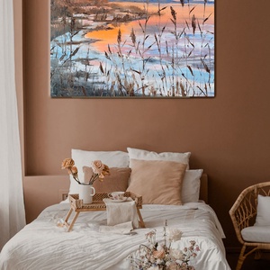 Olvadás a Balatonnál - olaj tájkép 55x55cm - művészet - festmény - olajfestmény - Meska.hu