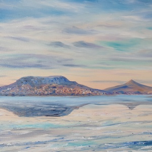 Téli naplemente Fonyódról - olaj tájkép 70x50cm - művészet - festmény - olajfestmény - Meska.hu