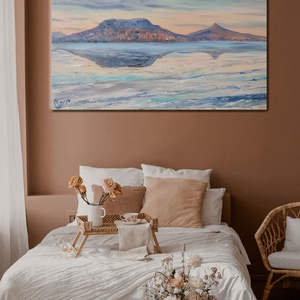 Téli naplemente Fonyódról - olaj tájkép 70x50cm - Meska.hu