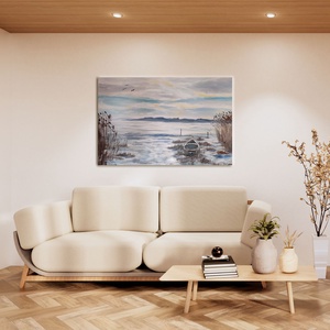 Tihanyi naplemente Paloznakról - 70x50 cm-es olaj tájkép feszített vásznon - művészet - festmény - olajfestmény - Meska.hu