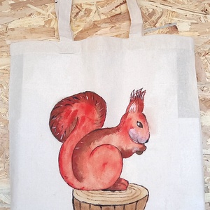 Kézzel festett vászontáska - mókus - táska & tok - bevásárlás & shopper táska - shopper, textiltáska, szatyor - Meska.hu