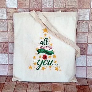 Kézzel festett vászontáska - all i want for christmas is you, Táska & Tok, Bevásárlás & Shopper táska, Shopper, textiltáska, szatyor, Festett tárgyak, MESKA