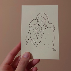 Anya karjai közt üdvözlőlap, nyomat, print anyák napi képeslap, üdvözlőkártya - otthon & életmód - papír, írószer - ajándékozás kellékei - képeslap, üdvözlőlap - Meska.hu