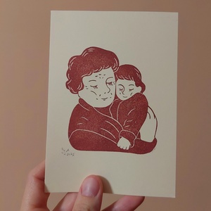 Dédivel linóprint, linónyomat, anyák napi képeslap, üdvözlőkártya - otthon & életmód - papír, írószer - ajándékozás kellékei - képeslap, üdvözlőlap - Meska.hu