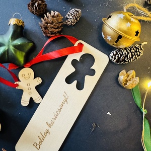 Személyre szabható karácsonyi könyvjelző 2in1 választható mintával, Karácsony, Mikulás, Mikulás ajándékok, Famegmunkálás, Gravírozás, pirográfia, MESKA