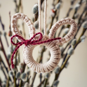 Húsvéti tavaszi makramé nyuszi dísz, Otthon & Életmód, Dekoráció, Fali és függő dekoráció, Függődísz, Csomózás, MESKA