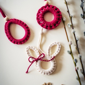 3 db-os húsvéti makramé tavaszi dekoráció nyuszis szett - otthon & életmód - dekoráció - fali és függő dekoráció - függődísz - Meska.hu